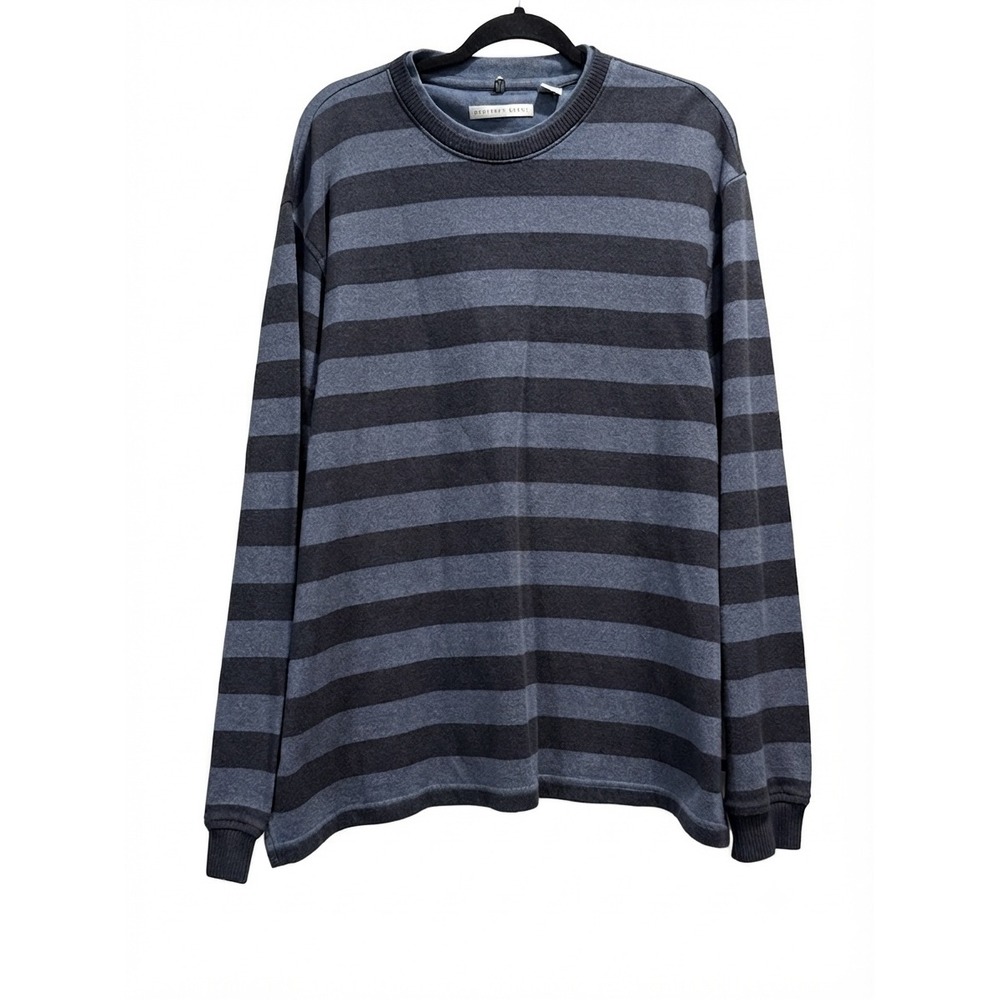 Geoffrey Beene Men XXL Long Sleeve Striped Crewneck Shirt Grey Blue Cotton Blend